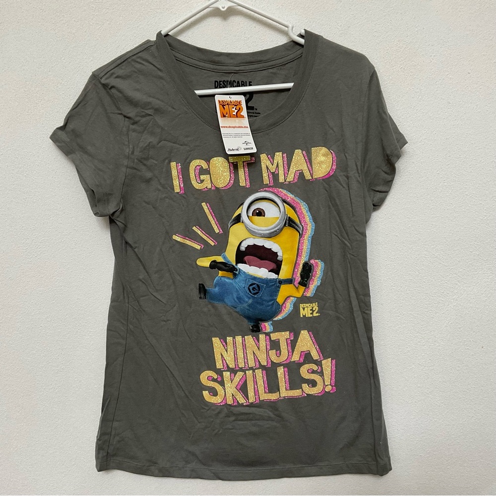 NWT Despicable Me 2 Sparkley Minion Ninja Skills Graphic Tee Sizs XL Kids